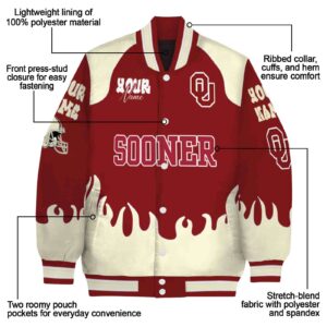 personalized oklahoma sooners fire graphic crimson jacket new arrival