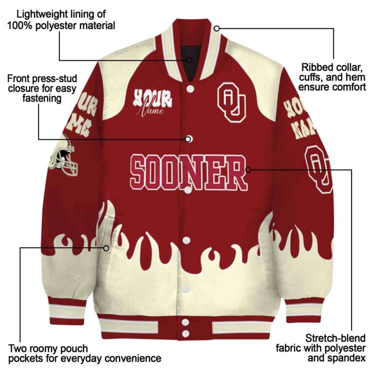 personalized oklahoma sooners fire graphic crimson jacket new arrival
