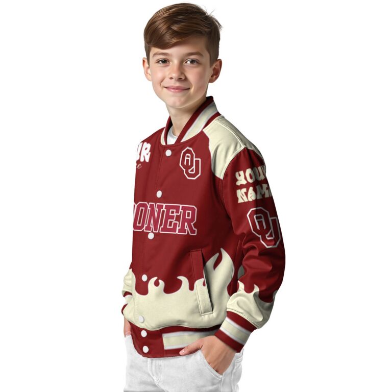 personalized oklahoma sooners fire graphic crimson jacket trendy