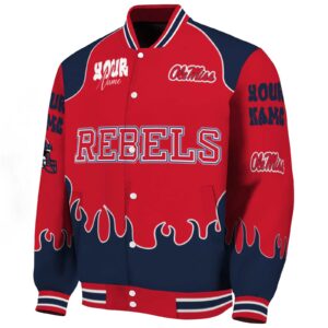personalized ole miss rebels fire graphic red jacket best selling