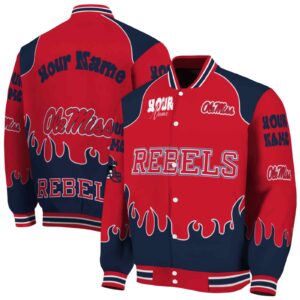 personalized ole miss rebels fire graphic red jacket fashion forward