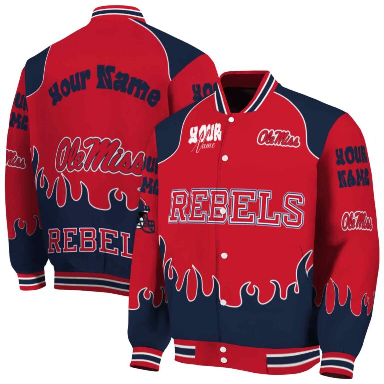 personalized ole miss rebels fire graphic red jacket fashion forward