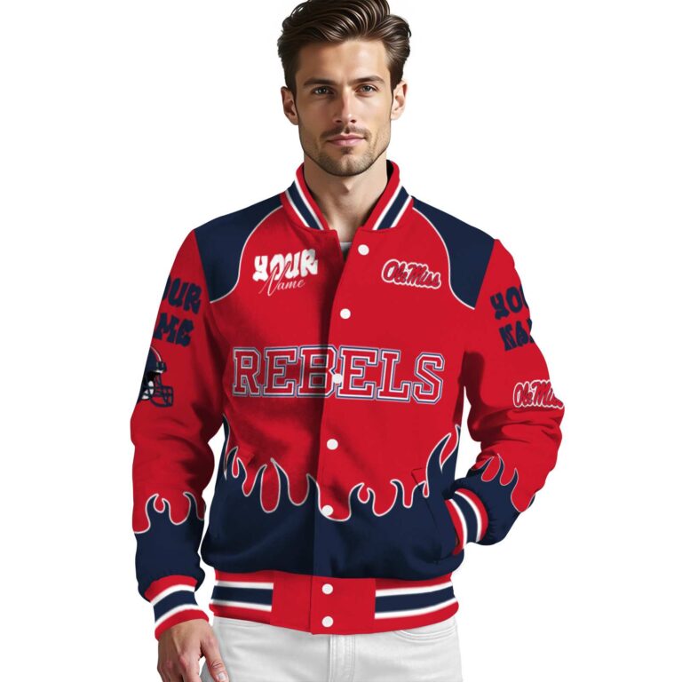 personalized ole miss rebels fire graphic red jacket high quality