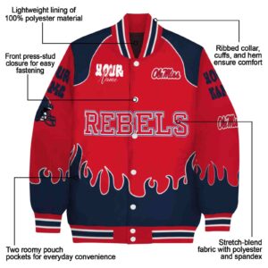 personalized ole miss rebels fire graphic red jacket new arrival