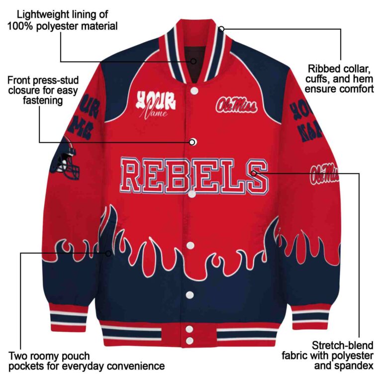 personalized ole miss rebels fire graphic red jacket new arrival