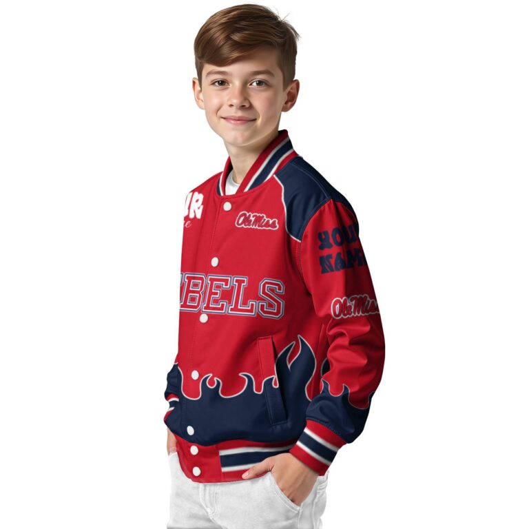 personalized ole miss rebels fire graphic red jacket trendy