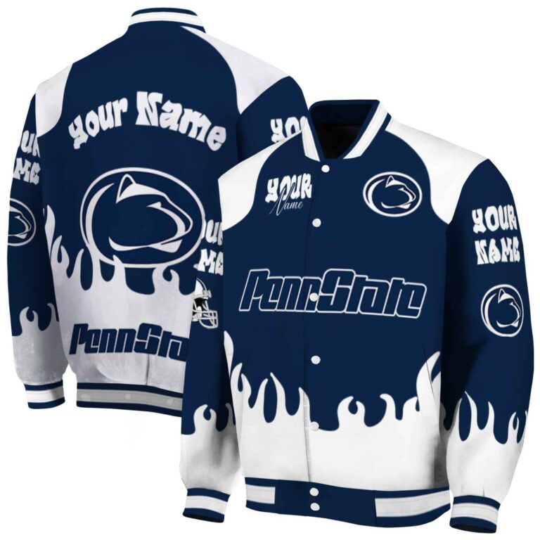personalized penn state nittany lions fire graphic blue jacket fashion forward
