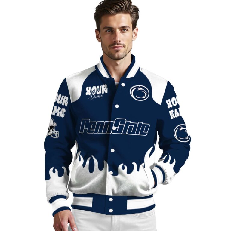 personalized penn state nittany lions fire graphic blue jacket high quality