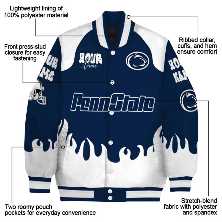 personalized penn state nittany lions fire graphic blue jacket new arrival