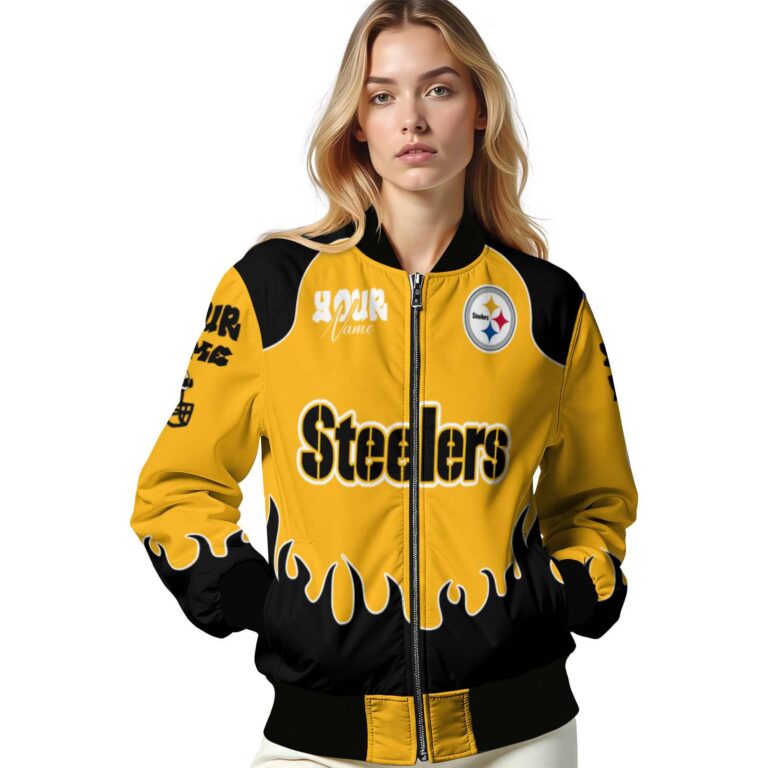 personalized pittsburgh steelers fire graphic gold jacket latest model