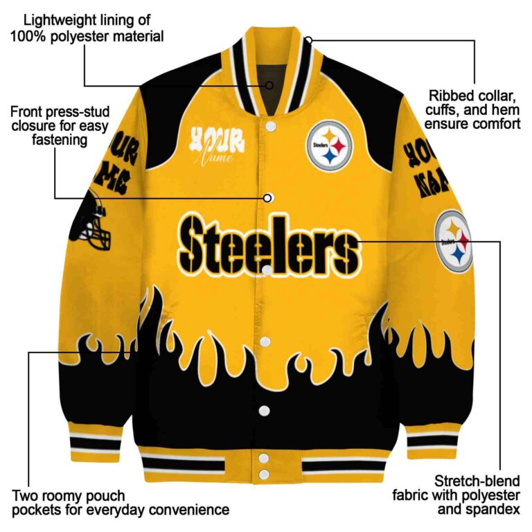 personalized pittsburgh steelers fire graphic gold jacket new arrival