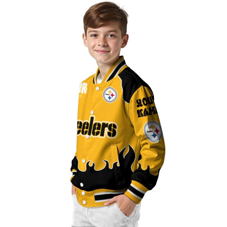 personalized pittsburgh steelers fire graphic gold jacket trendy
