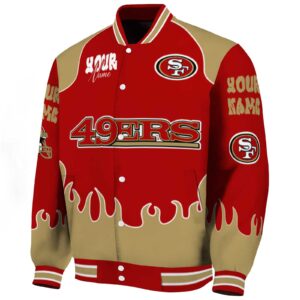personalized san francisco 49ers fire graphic red jacket best selling
