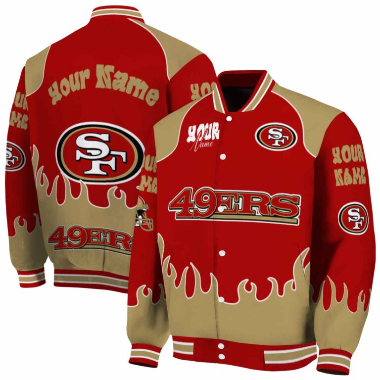 personalized san francisco 49ers fire graphic red jacket fashion forward