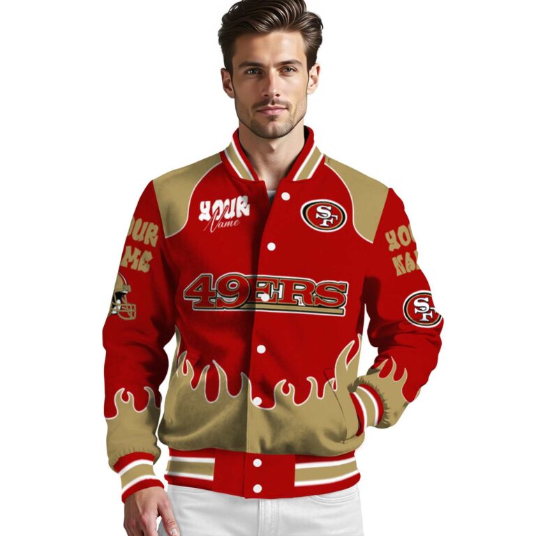 personalized san francisco 49ers fire graphic red jacket high quality