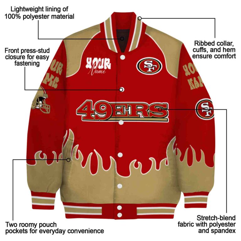 personalized san francisco 49ers fire graphic red jacket new arrival