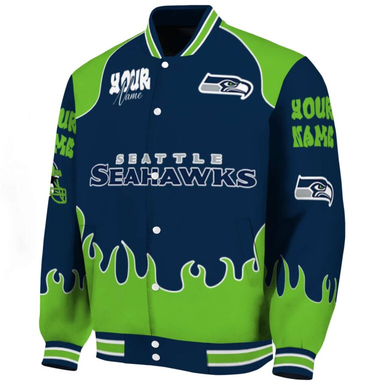 personalized seattle seahawks fire graphic blue jacket best selling