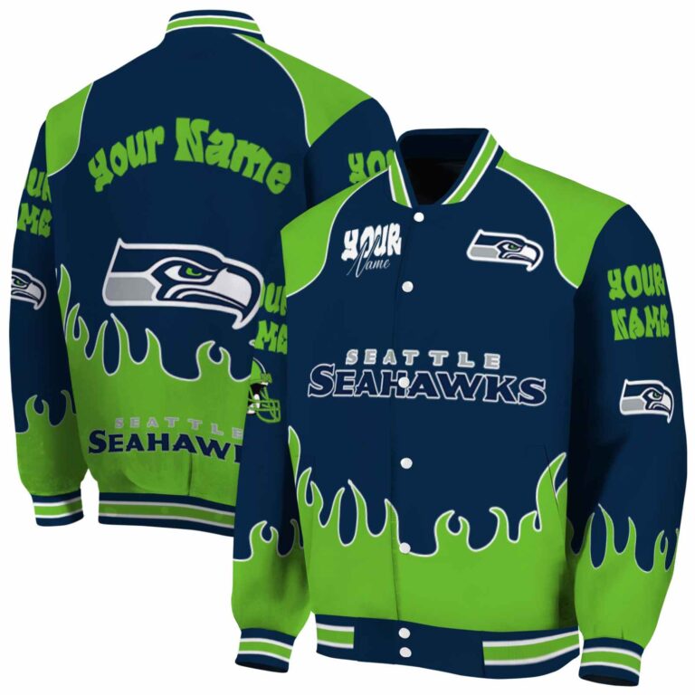 personalized seattle seahawks fire graphic blue jacket fashion forward