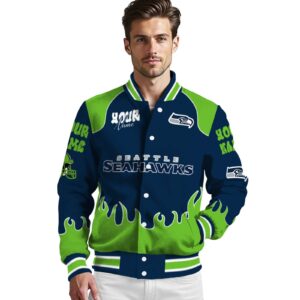 personalized seattle seahawks fire graphic blue jacket high quality
