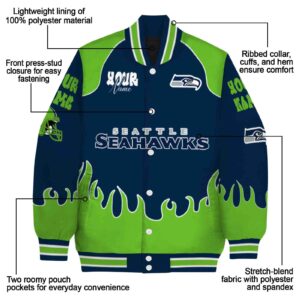personalized seattle seahawks fire graphic blue jacket new arrival