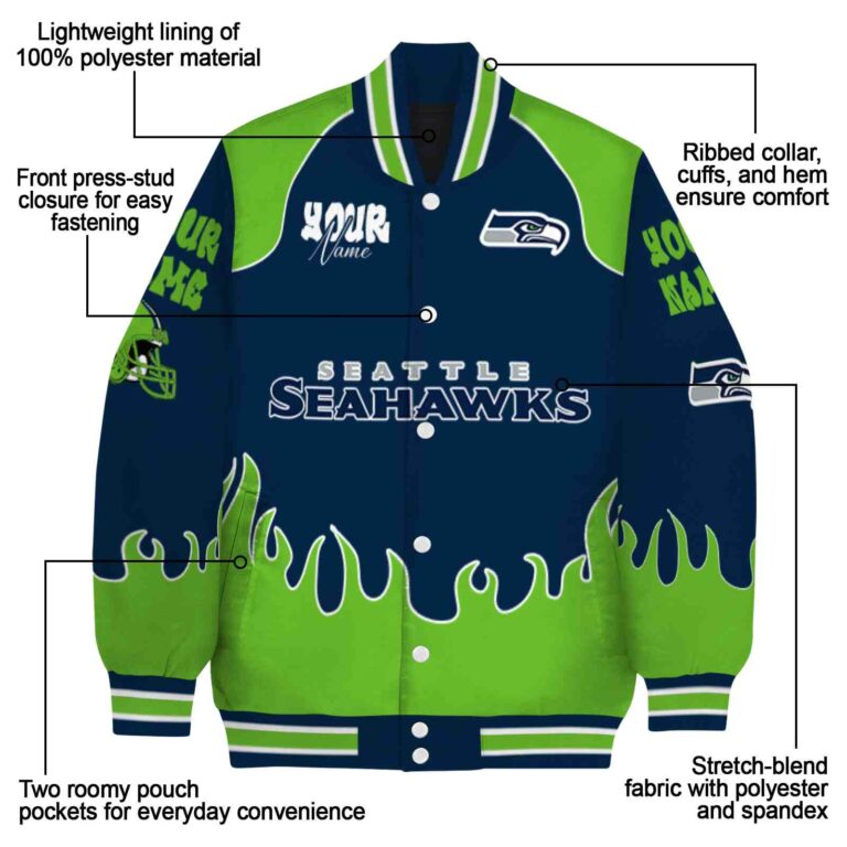 personalized seattle seahawks fire graphic blue jacket new arrival