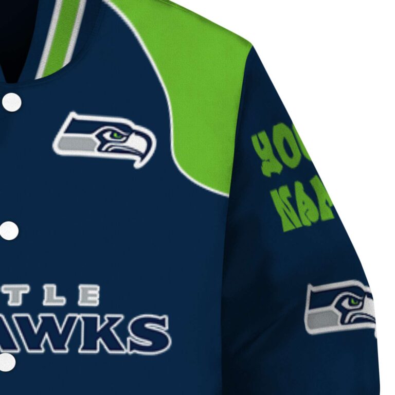 personalized seattle seahawks fire graphic blue jacket premium grade