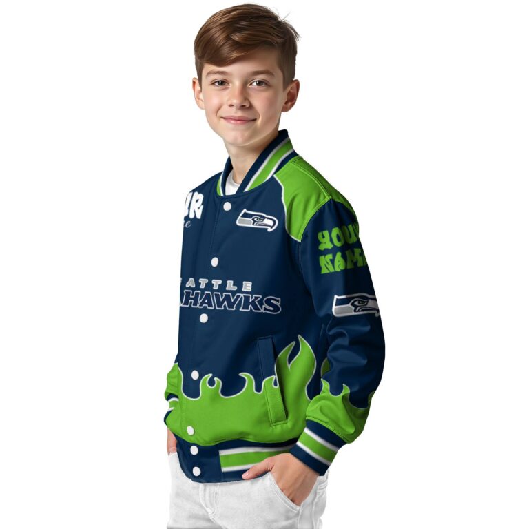 personalized seattle seahawks fire graphic blue jacket trendy