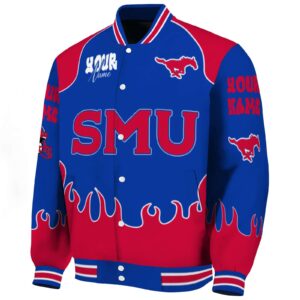personalized smu mustangs fire graphic blue jacket best selling