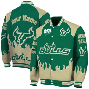 personalized south florida bulls fire graphic green jacket fashion forward