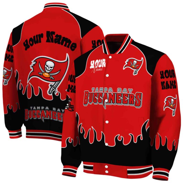 personalized tampa bay buccaneers fire graphic red jacket fashion forward