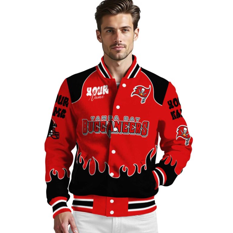 personalized tampa bay buccaneers fire graphic red jacket high quality