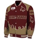 personalized texas state bobcats fire graphic maroon jacket best selling