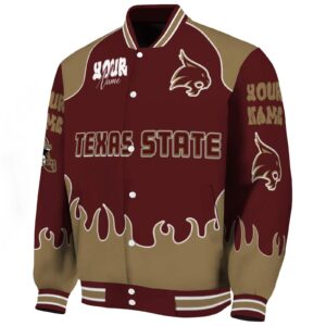 personalized texas state bobcats fire graphic maroon jacket best selling