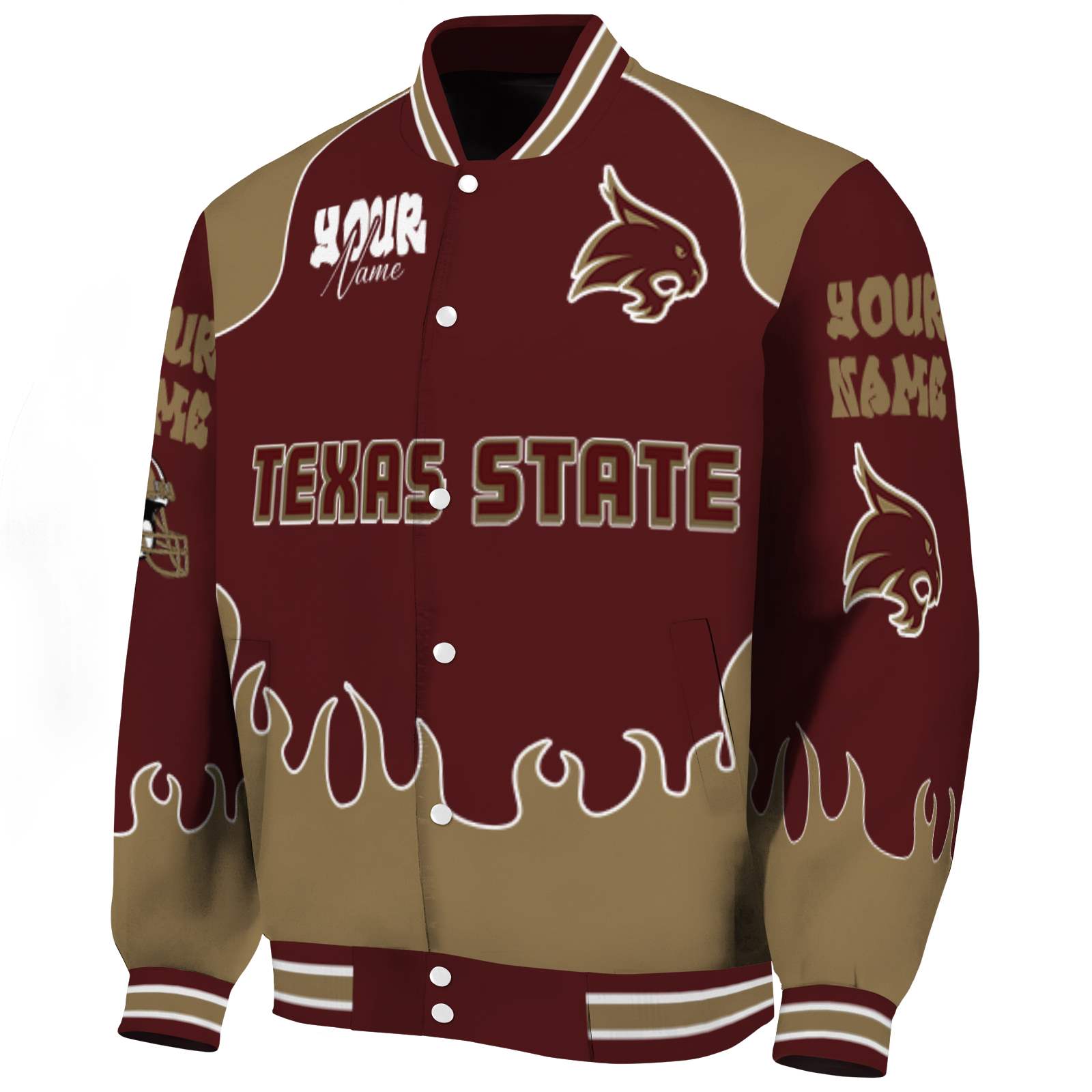 personalized texas state bobcats fire graphic maroon jacket best selling personalized texas state bobcats fire graphic maroon jacket best selling