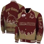 personalized texas state bobcats fire graphic maroon jacket best selling