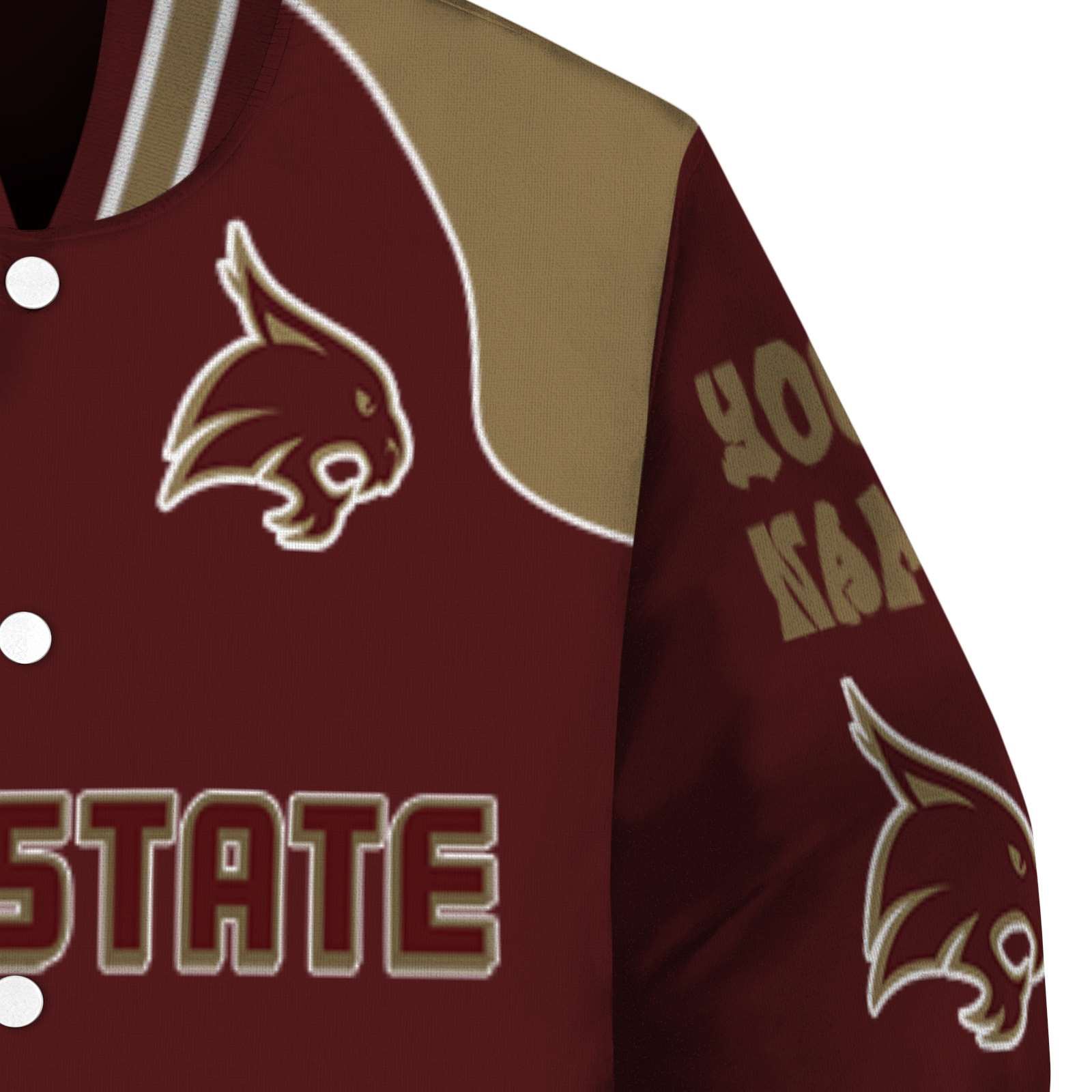 personalized texas state bobcats fire graphic maroon jacket premium grade personalized texas state bobcats fire graphic maroon jacket premium grade