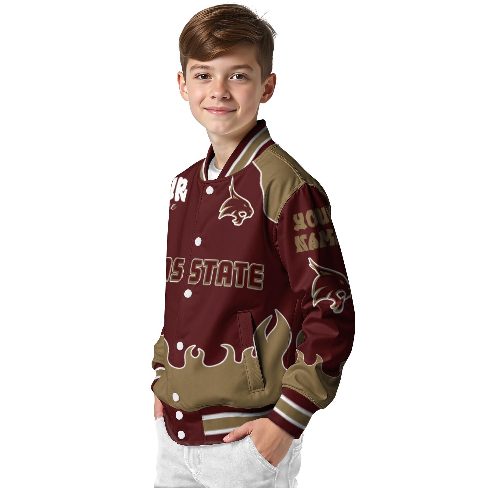 personalized texas state bobcats fire graphic maroon jacket trendy personalized texas state bobcats fire graphic maroon jacket trendy