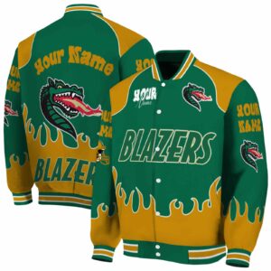 personalized uab blazers fire graphic green jacket fashion forward