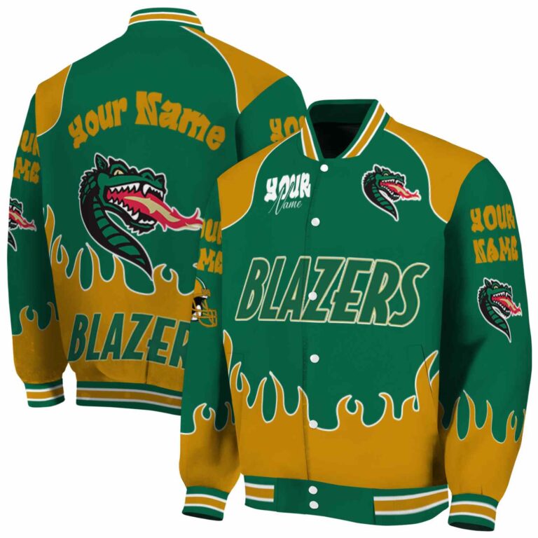 personalized uab blazers fire graphic green jacket fashion forward