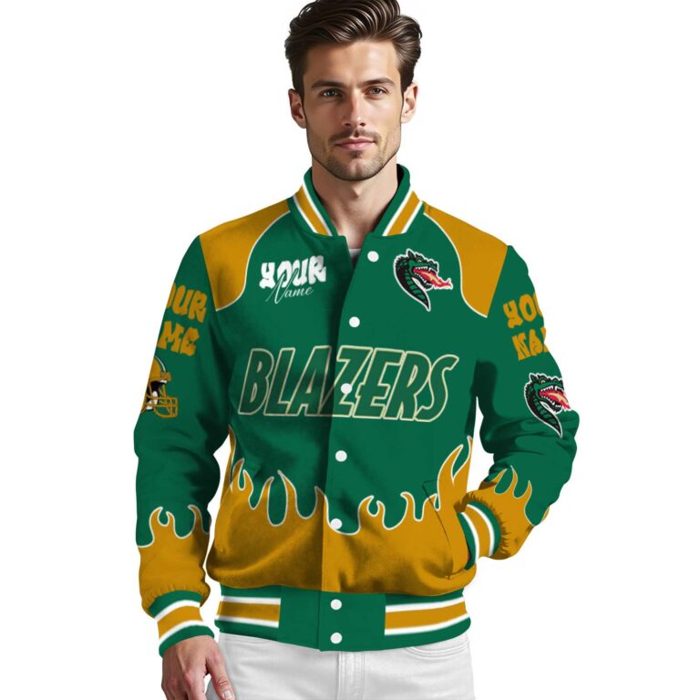 personalized uab blazers fire graphic green jacket high quality