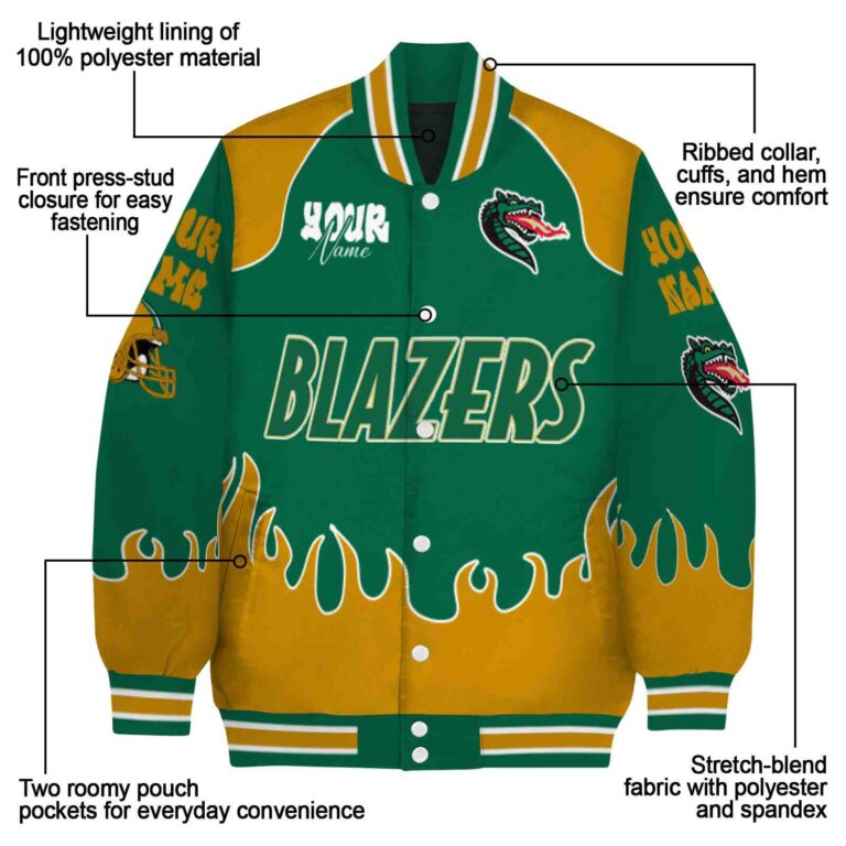 personalized uab blazers fire graphic green jacket new arrival