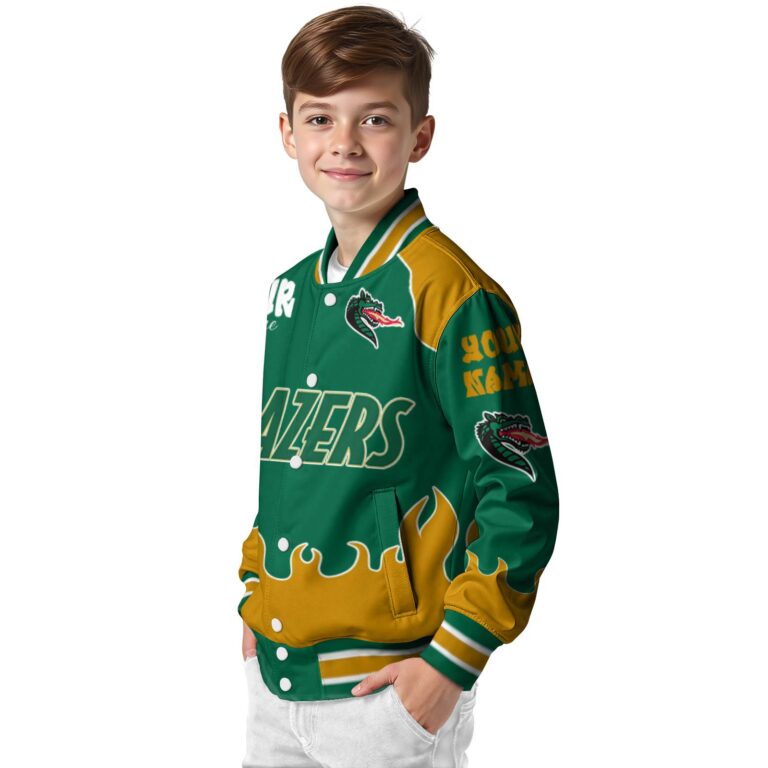 personalized uab blazers fire graphic green jacket trendy