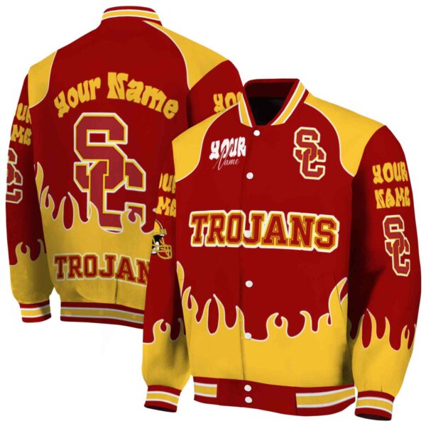 personalized usc trojans fire graphic red jacket fashion forward