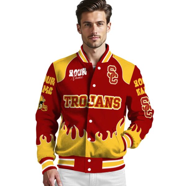 personalized usc trojans fire graphic red jacket high quality