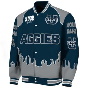 personalized utah state aggies fire graphic navy jacket best selling