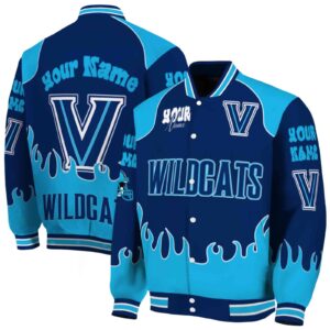 personalized villanova wildcats fire graphic navy jacket fashion forward