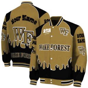 personalized wake forest demon deacons fire graphic gold jacket fashion forward