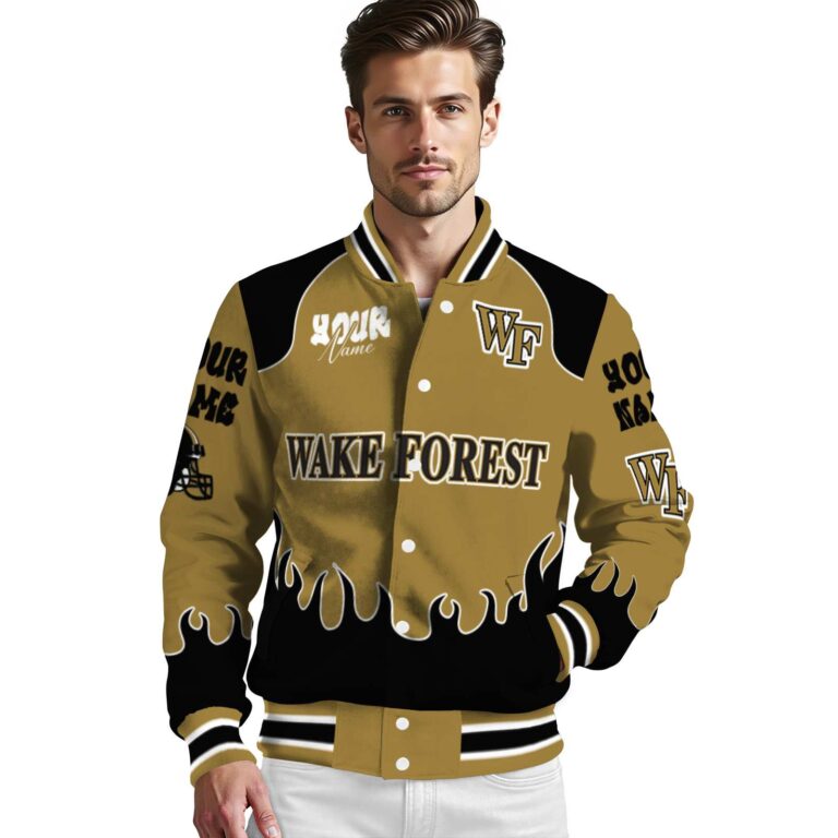 personalized wake forest demon deacons fire graphic gold jacket high quality
