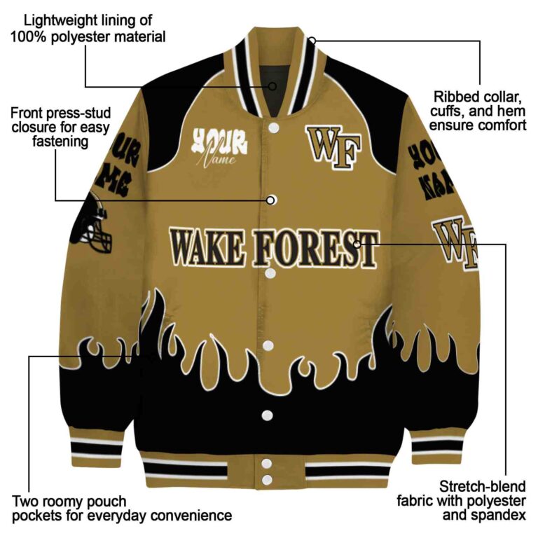 personalized wake forest demon deacons fire graphic gold jacket new arrival