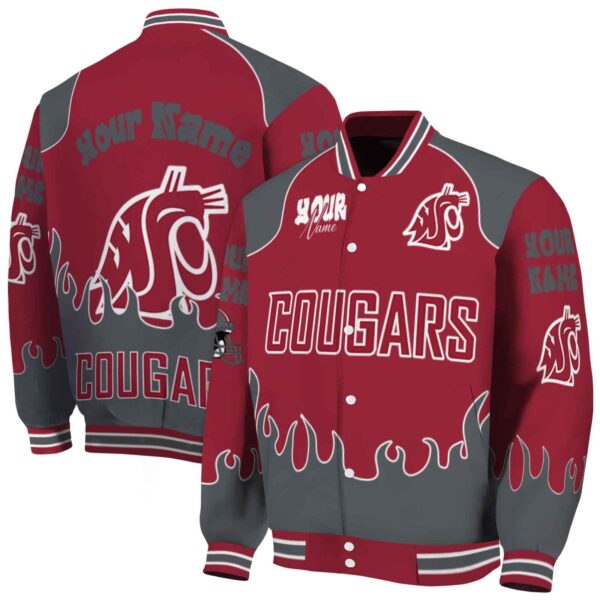 personalized washington state cougars fire graphic crimson jacket fashion forward